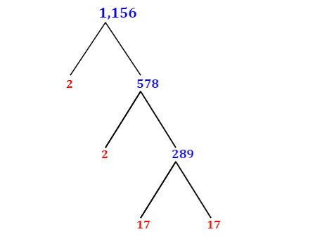 Prime Factorization of 1,156 with a Factor Tree