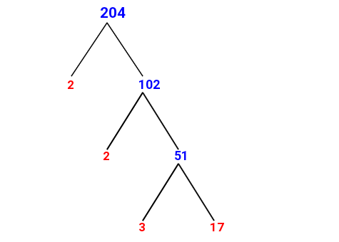 Prime Factorization of 204 with a Factor Tree