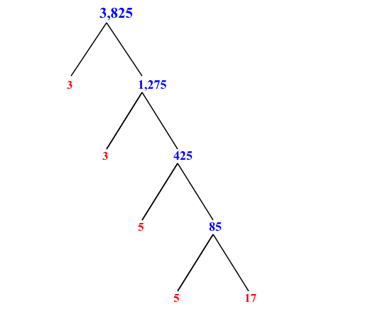 Prime Factorization of 3,825 with a Factor Tree