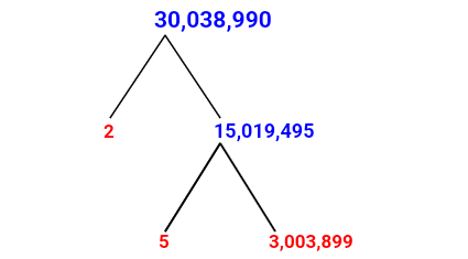 Prime Factorization of 30,038,990 with a Factor Tree