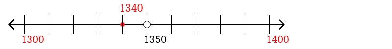 1,340 rounded to the nearest hundred with a number line