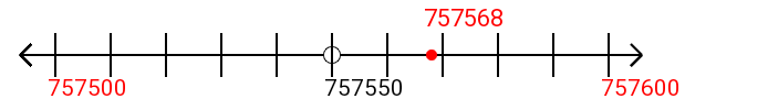 757,568 rounded to the nearest hundred with a number line