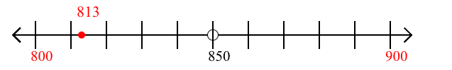 813 rounded to the nearest hundred with a number line