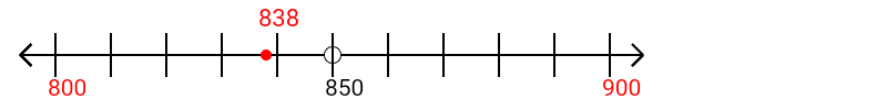 838 rounded to the nearest hundred with a number line