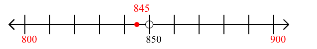 845 rounded to the nearest hundred with a number line