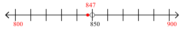 847 rounded to the nearest hundred with a number line