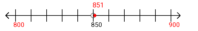 851 rounded to the nearest hundred with a number line