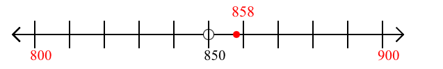 858 rounded to the nearest hundred with a number line