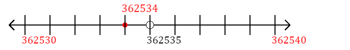 362,534 rounded to the nearest ten with a number line