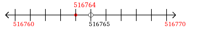 516,764 rounded to the nearest ten with a number line