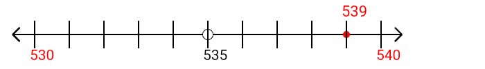 539 rounded to the nearest ten with a number line