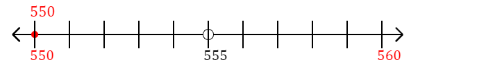 550 rounded to the nearest ten with a number line