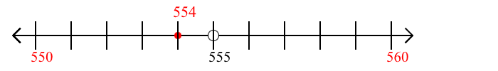 554 rounded to the nearest ten with a number line