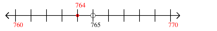 764 rounded to the nearest ten with a number line