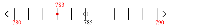 783 rounded to the nearest ten with a number line