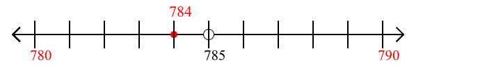 784 rounded to the nearest ten with a number line