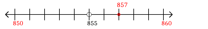 857 rounded to the nearest ten with a number line