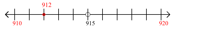 912 rounded to the nearest ten with a number line