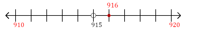 916 rounded to the nearest ten with a number line