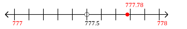 777.78 rounded to the nearest whole number (ones place) with a number line