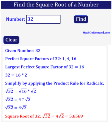 Square Root of 32