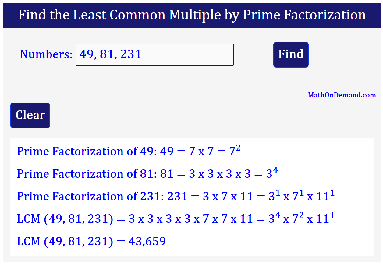 Find The Least Common Multiple By Prime Factorization MathOnDemand