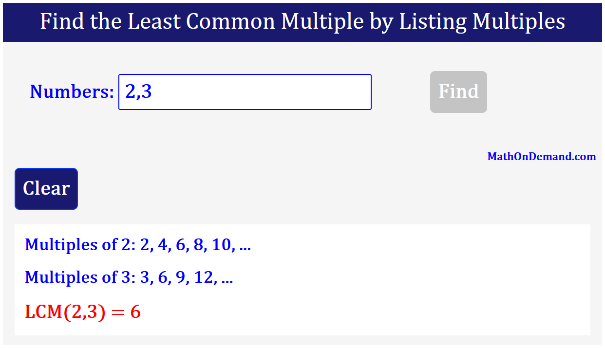 Find The Least Common Multiple By Listing Multiples MathOnDemand