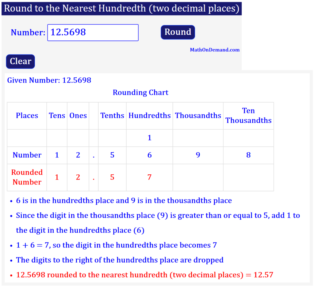 Round To The Nearest Hundredth (two Decimal Places) - MathOnDemand.com