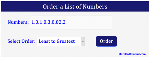 Order a list of numbers mathondemand