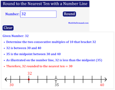 32 to the Nearest Ten with a Number Line