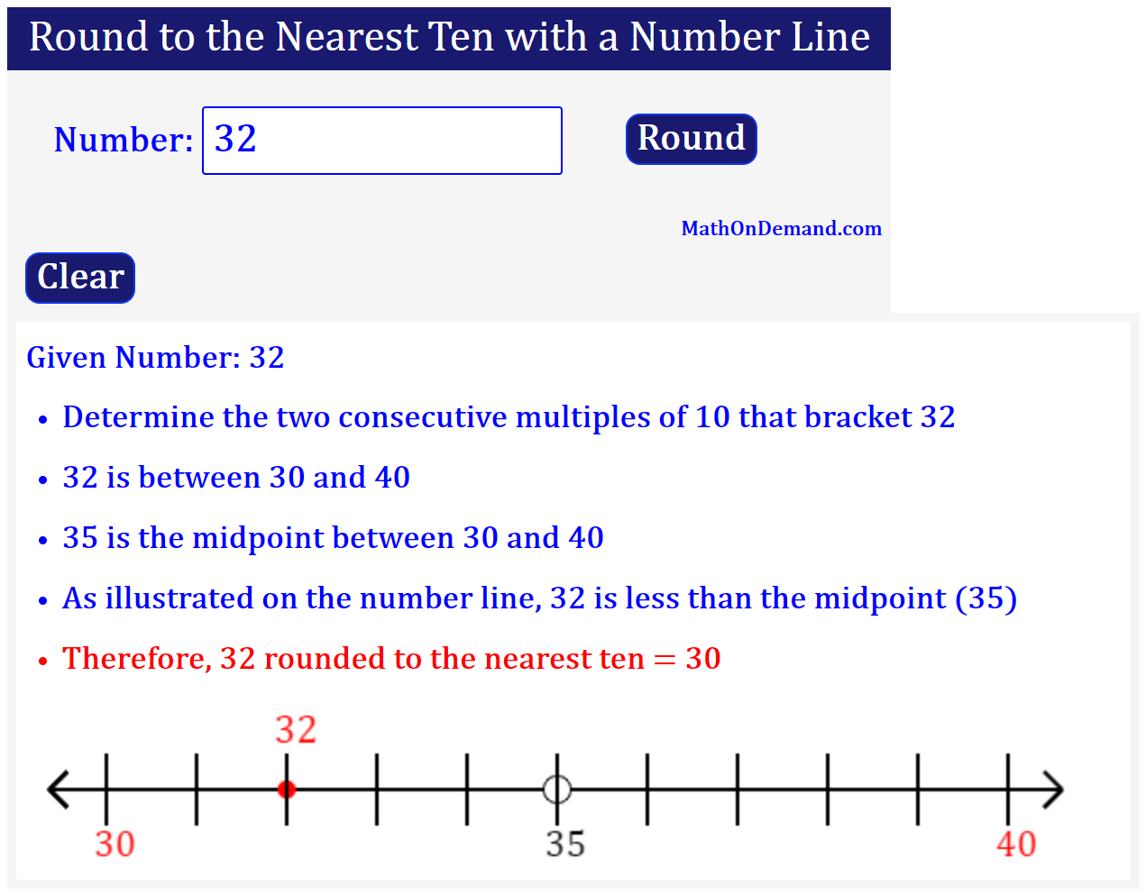 128 rounded to the nearest ten with a number line 