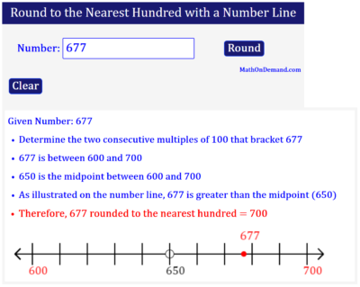 677 Rounded to the Nearest Hundred with a Number Line
