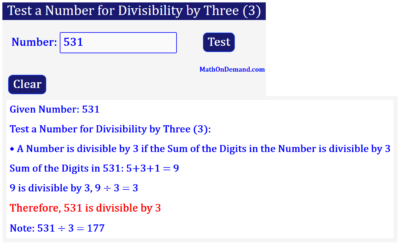 Test 531 for Divisibility by 3