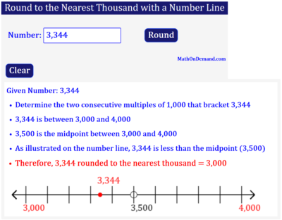 3344 Round to the Nearest Thousand with a Number Line