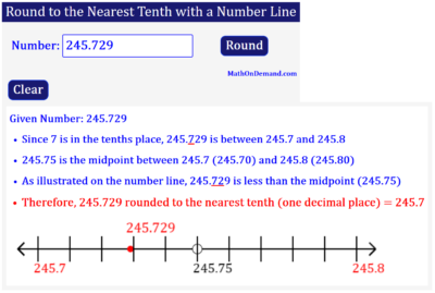 245.729 Rounded to the Nearest Tenth (one decimal place) with a Number Line