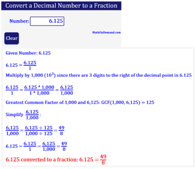 6.125 Converted to a Fraction