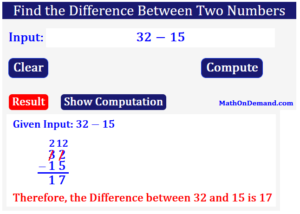 Difference between 32 and 15 Result
