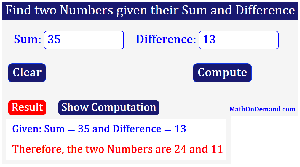 find-two-numbers-given-their-sum-and-difference-mathondemand