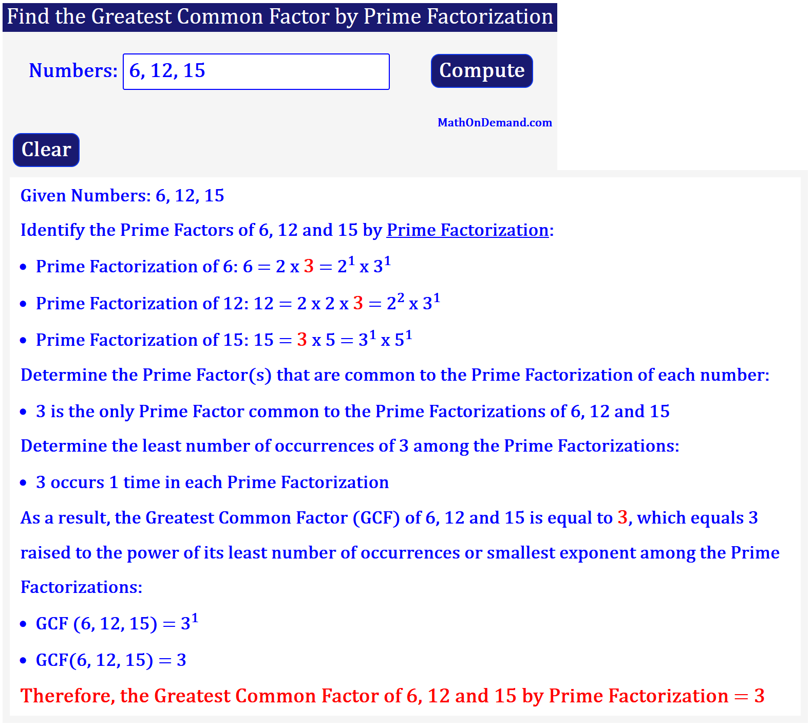 greatest common factor of 36 and 81 using prime factorization