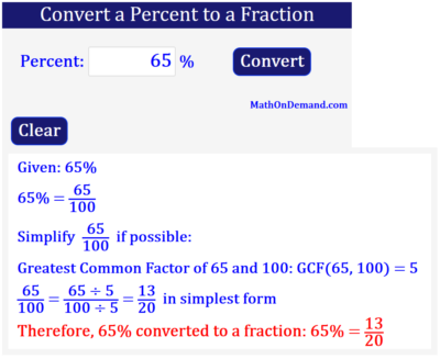 65% converted to a fraction