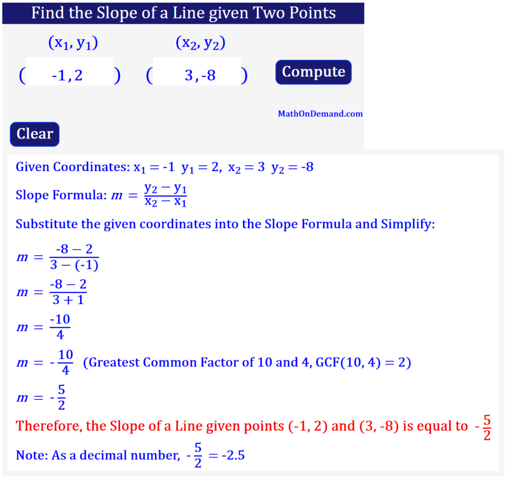 find the slope of the line given two points calculator