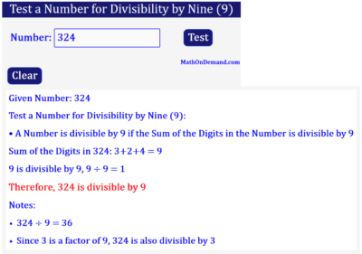 Test 324 for Divisibility by 9